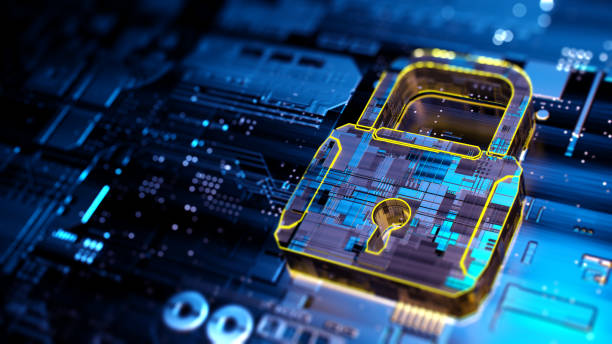 Digital background depicting innovative technologies in security systems, data protection Internet technologies